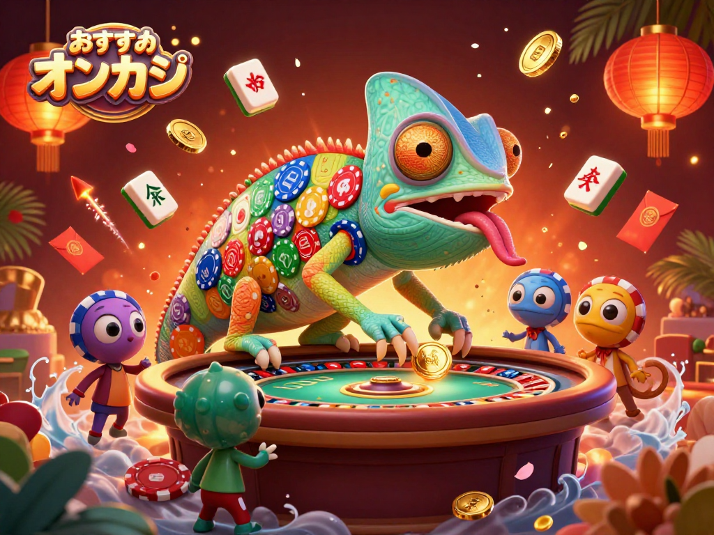 おすすめ オンカジのカメレオンオーナーがカジノの驚くべきシーンで金色のコインをキャッチしています。
