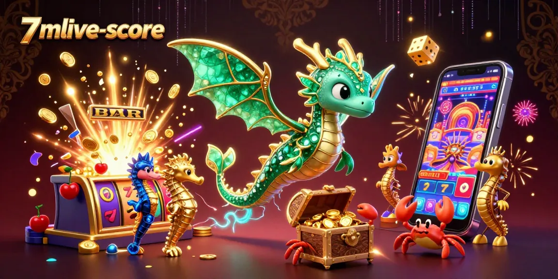 Experience the thrill of gaming with 7mlive-score, featuring a dynamic scene of a sea dragon and casino elements.