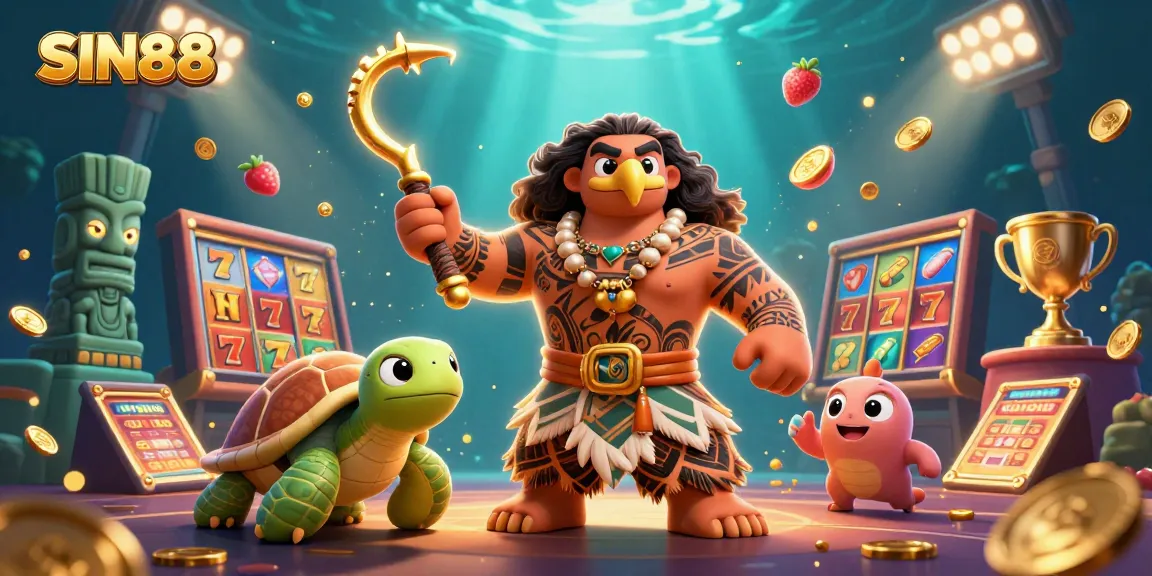 SIN88 slot adventure with a Maui demigod hawk and turtle in an underwater casino