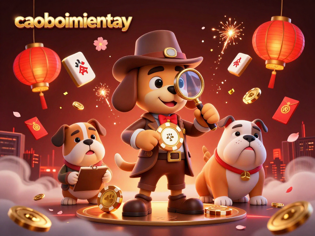 Experience caoboimientay's exciting adventures with a detective dog uncovering golden clues amidst vibrant casino elements.