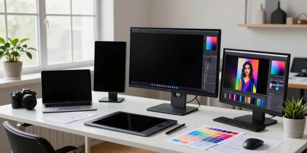 Designer creating AI image variations in a modern digital studio