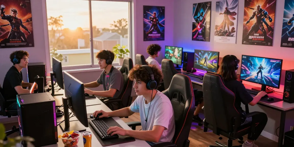Excited gamers enjoying online gaming experience on mantra88 platform in modern setup