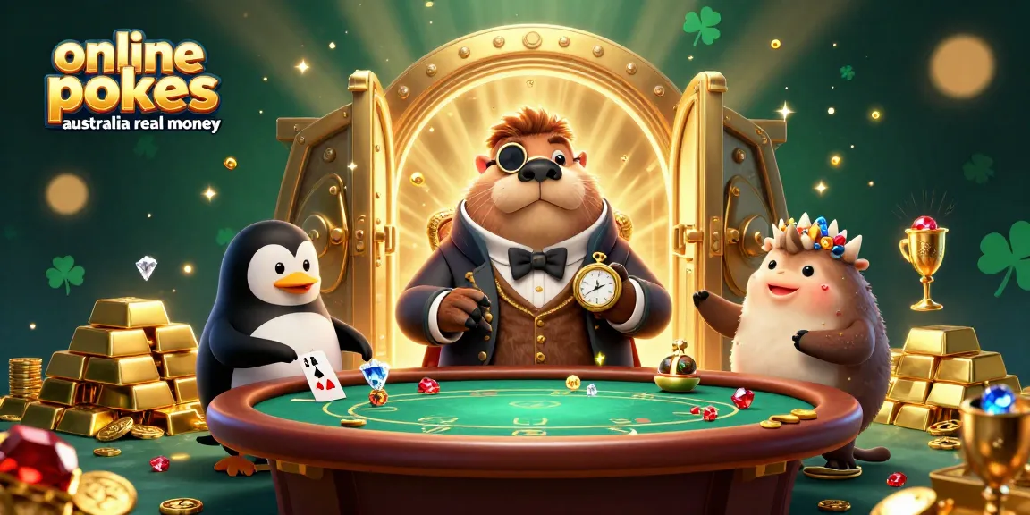 Experience thrilling gameplay with online pokies Australia real money, showcasing vibrant casino characters and stunning treasures.