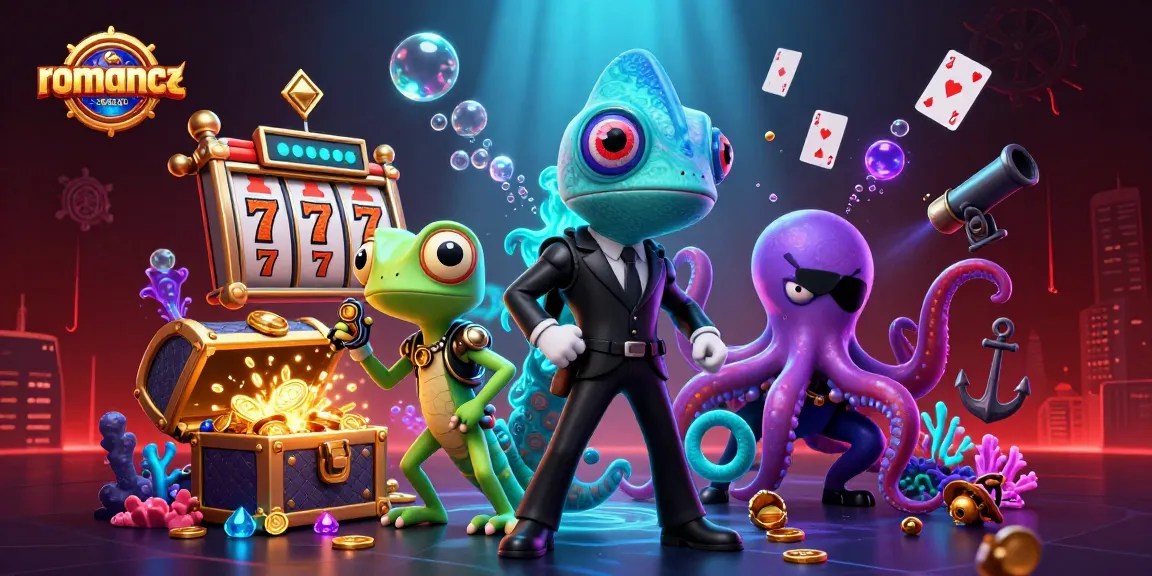 Experience excitement with romance-search as the chameleon, gecko, and octopus play in a rich casino world.