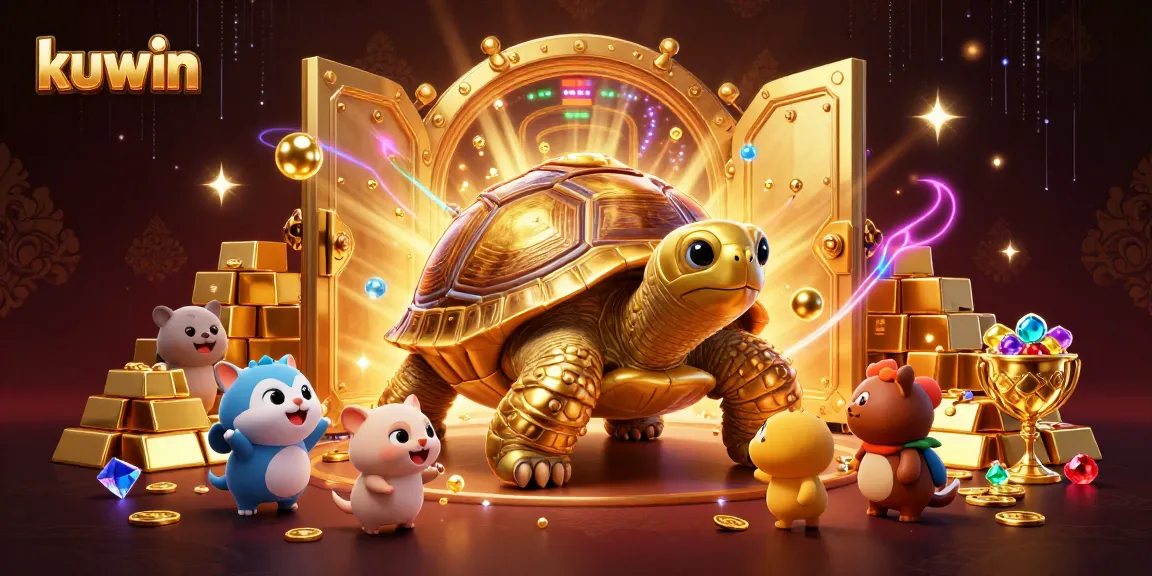 Kuwin engages players in a vibrant casino scene filled with gold treasures and fun, dynamic play.