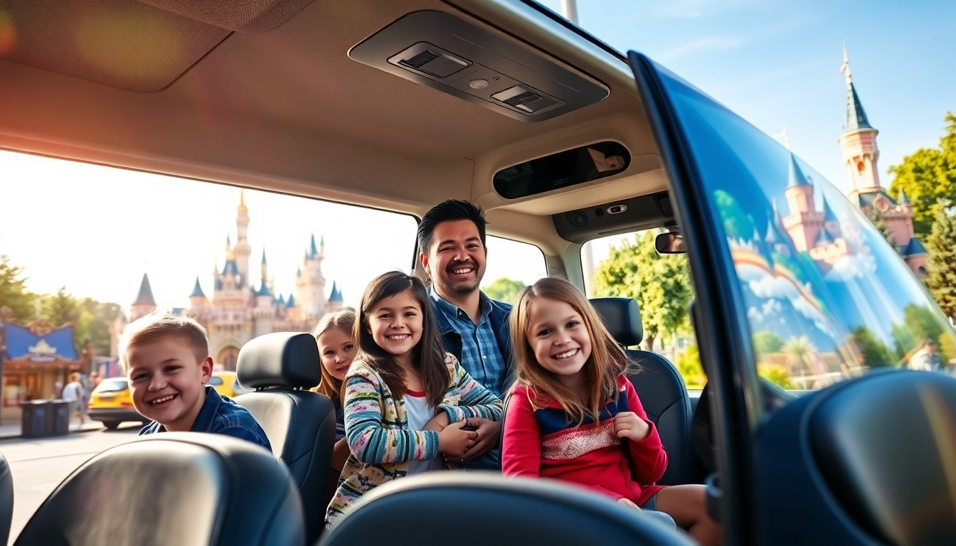 Shuttle vehicle for Beauvais Airport to Disney Transfer assisting families with luggage.