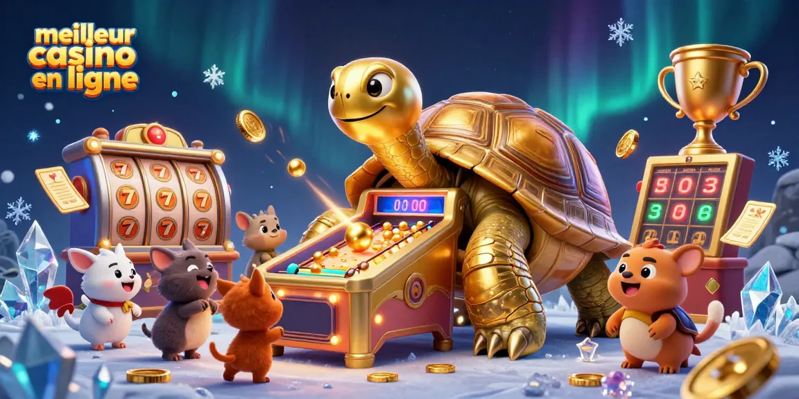 Jouer aux machines à sous au meilleur casino en ligne avec une tortue géante et des animaux à l'affût.