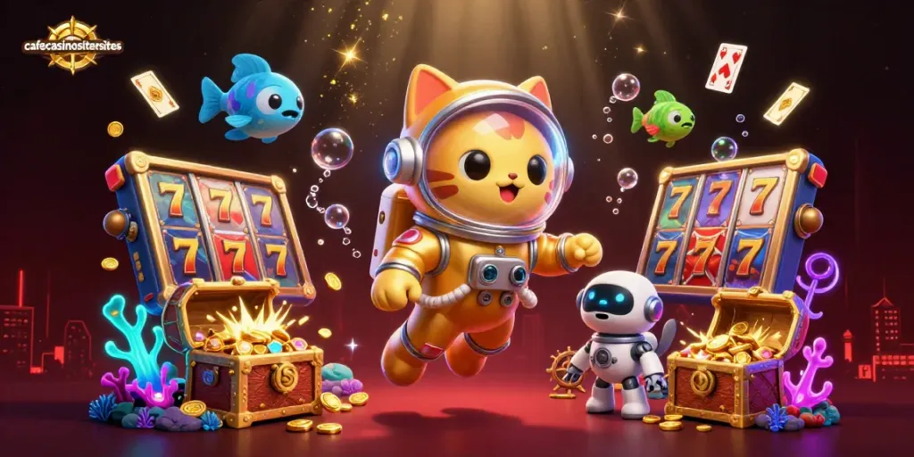 Experience immersive gaming at cafecasinosistersites with vibrant slot reels and engaging characters.