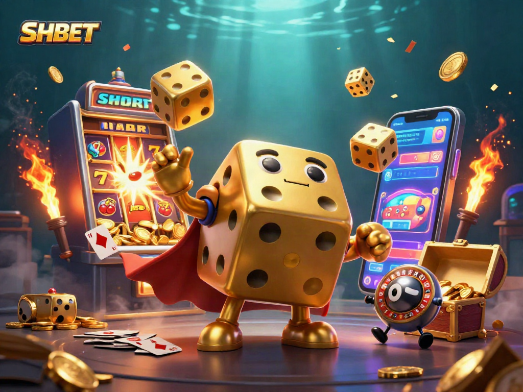 SHBET jackpot excitement embodied in a vibrant casino-themed 3D illustration