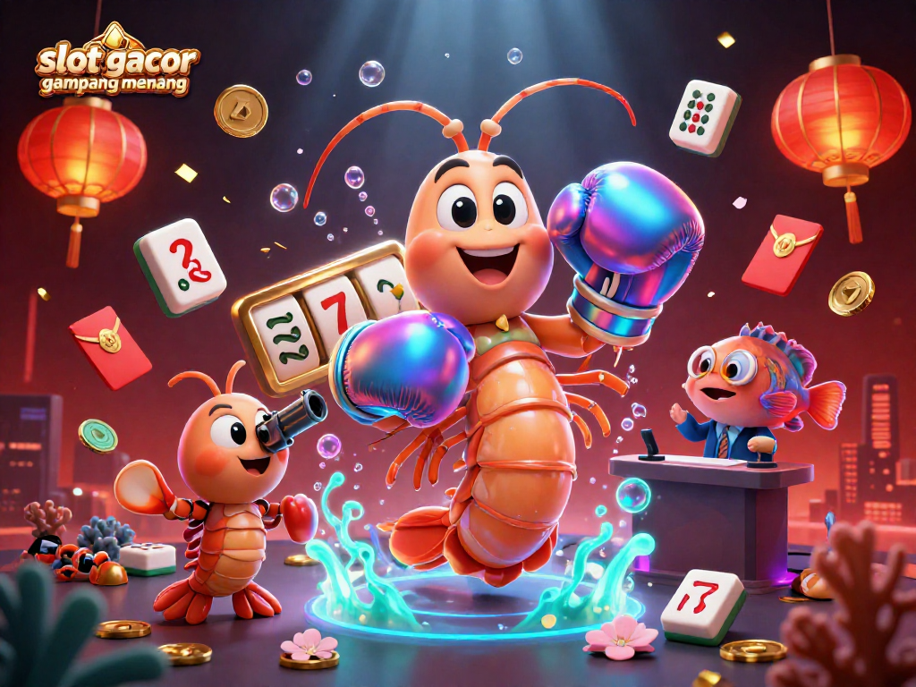Engage in slot gacor gampang menang action with a vibrant scene of 3D critters and casino elements.