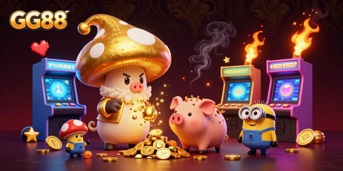 Experience the excitement of GG88 with a vibrant casino scene featuring enchanting characters and magical treasure.
