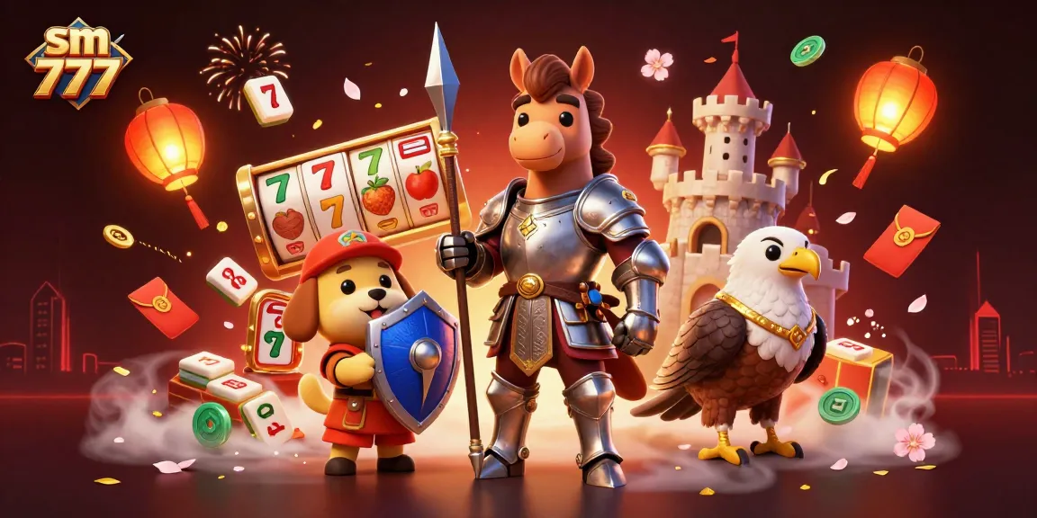 Engage in exciting gameplay with sm 777 featuring knights, a puppy, and golden gaming elements.